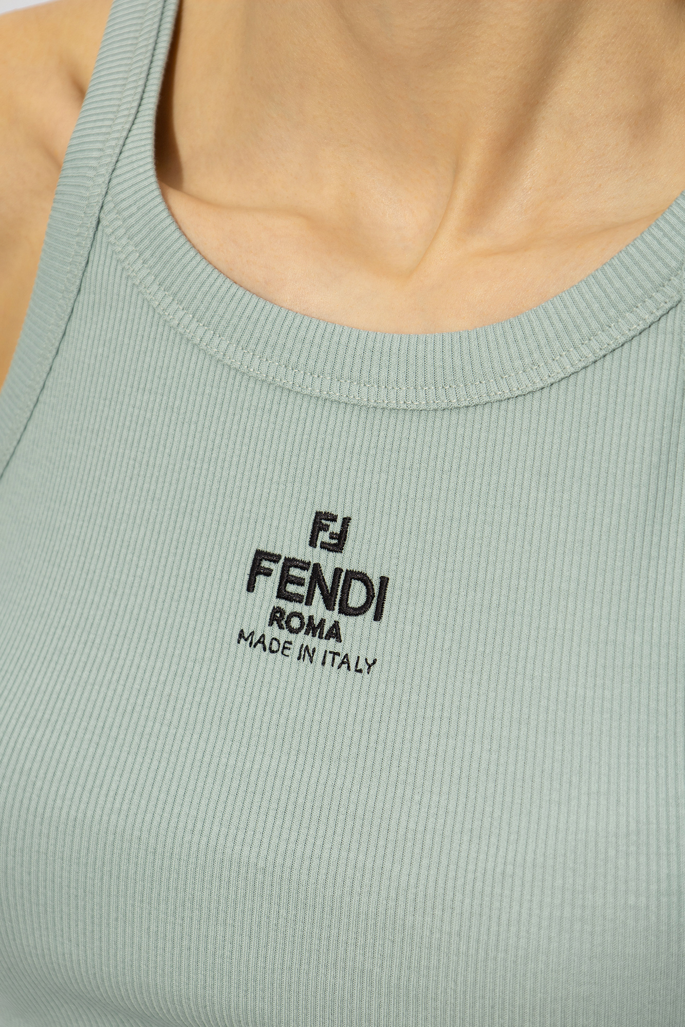 Blue Ribbed top with logo Fendi SchaferandweinerShops Libya FENDI 3 Jours Calfskin Leather Shoulder Bag Red